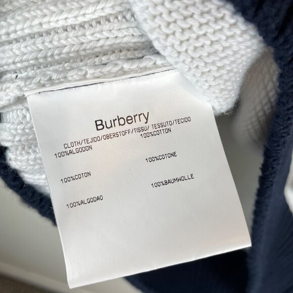 Burberry London B56 Cotton 1/4 Zip Striped Pullover Sweater Navy White Size L - Picture 9 of 11